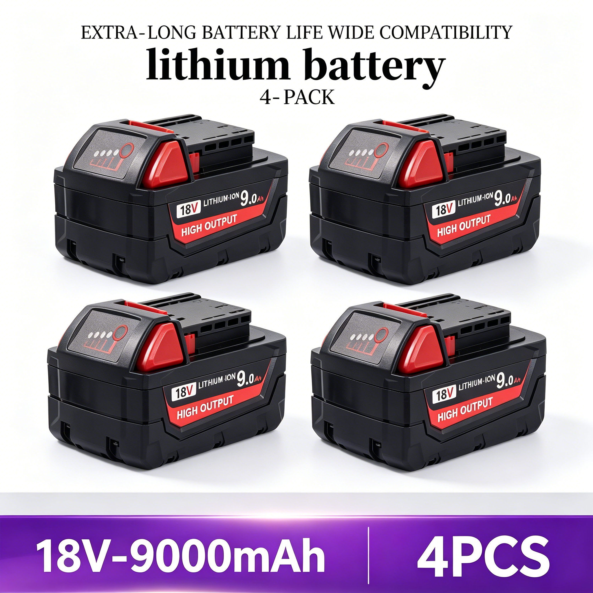 Power Tools Milwaukee - 4Pack 9.0Ah Battery For Milwaukee M18